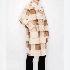 Women’s MELLODAY Buffalo plaid faux fur coat
